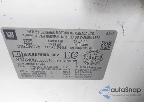 2015 GMC Terrain Sle-2 z USA, uszkodzony, nr VIN 2GKFLWEK9F6333316